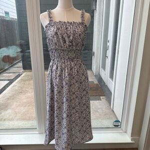 She + Sky Blue Floral Smocked Midi Dress